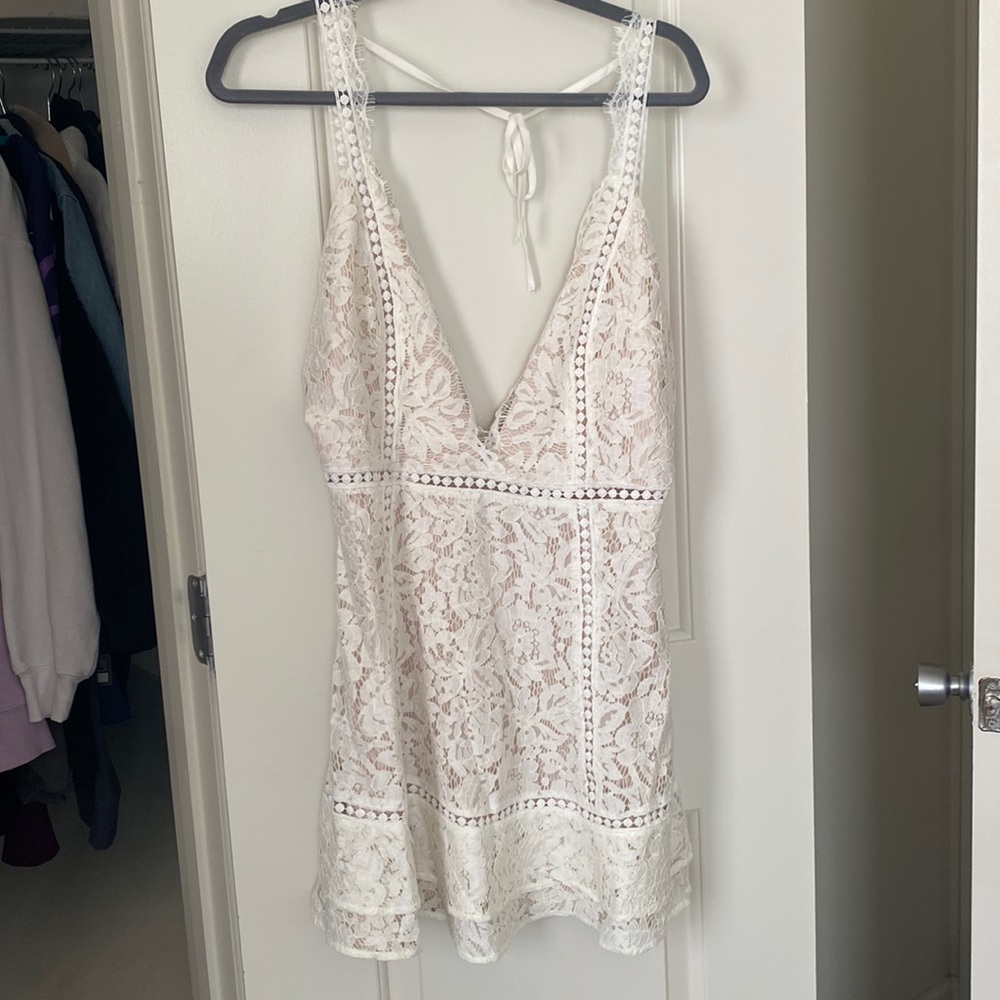 TOBI white lace open back dress